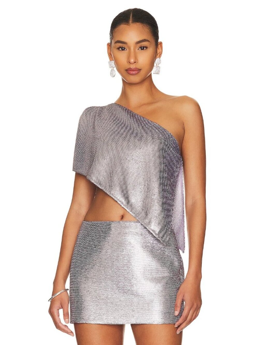 Gauge81 Moville Sequin Asymmetric Crop Top Lilac Womens Size Medium